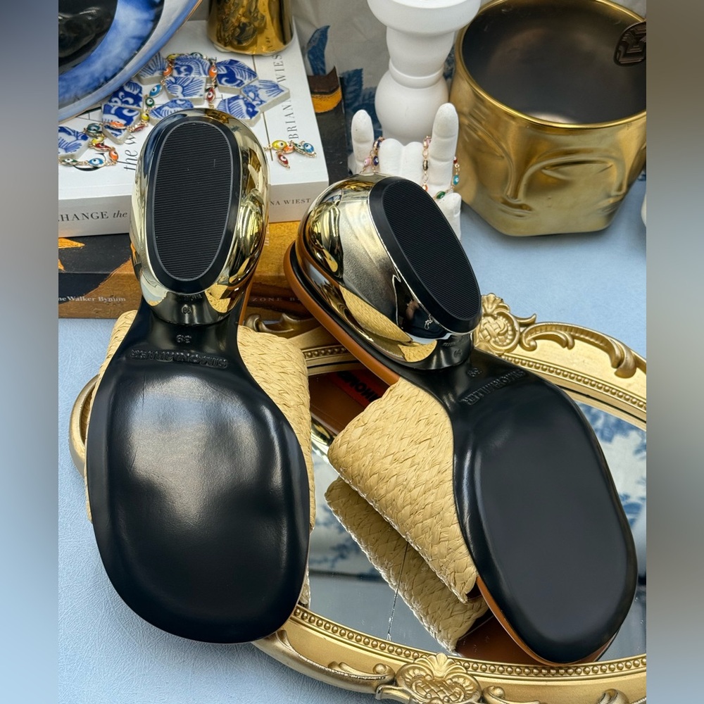 🆕 SIMONMILLER 🧿 NWOB Braided Raffia Moderno Sandals, Sculptural Heel Sz39 US 9 - Picture 12 of 14